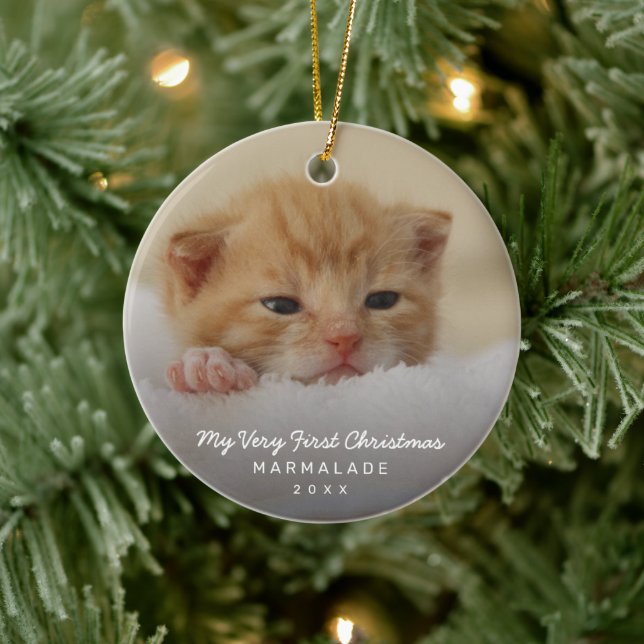 Einfaches modernes Foto Kitten Cat First Christmas Keramik Ornament (Baum)