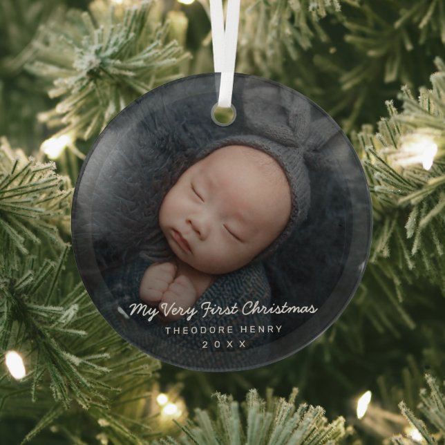 Einfaches modernes Foto Mein erstes Weihnachtskind Ornament Aus Glas (InSitu)