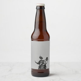 Einfaches, modernes Foto mit Möwen auf der Statue Bierflaschenetikett