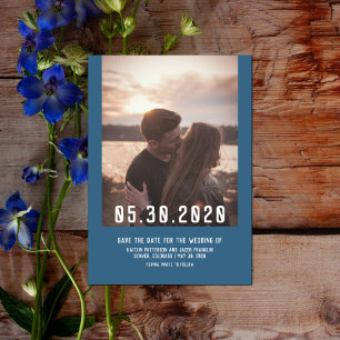 Einfaches modernes Foto Save the Date Blau