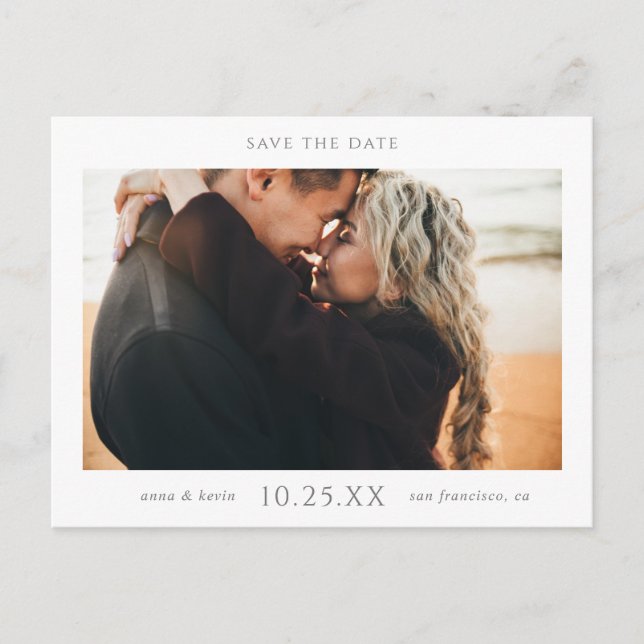 Einfaches modernes Foto Save the Date Hochzeit Ankündigungspostkarte (Vorderseite)