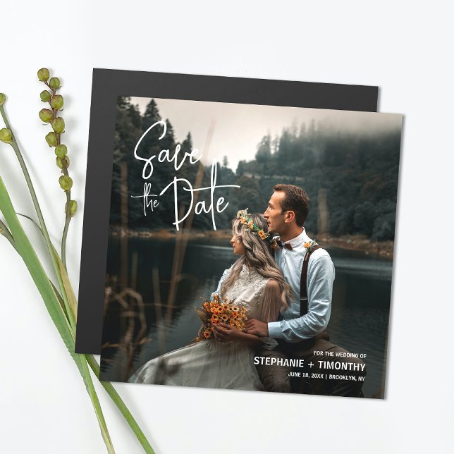 Einfaches modernes Foto Save the Date Hochzeit Magneteinladung (Magnetic invites stick to any metal, ensuring guests remember your special day with ease.)