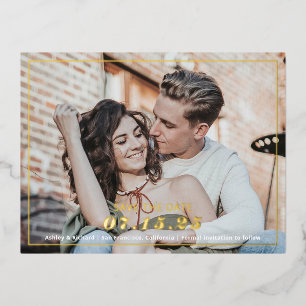 Einfaches modernes Foto Save the Date mit Goldfoli Folie Einladungspostkarte