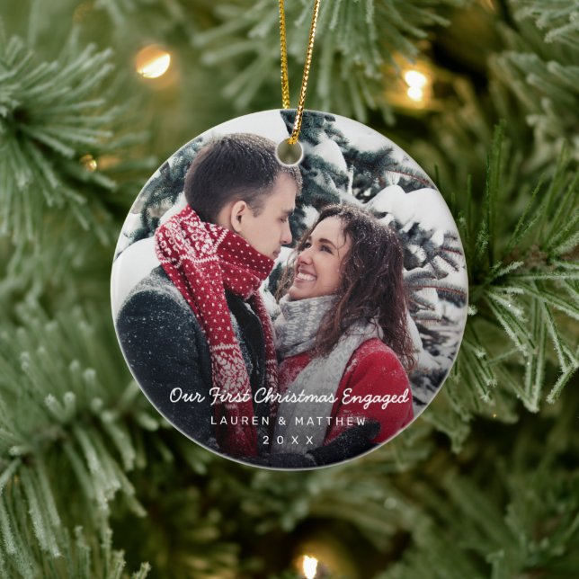 Einfaches modernes Foto Unser erstes Weihnachtsfes Keramik Ornament (Baum)