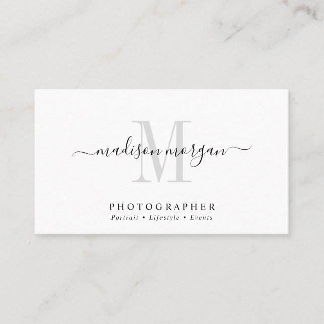 Einfaches modernes Fotografenskript-Monogramm Visitenkarte (Vorderseite)