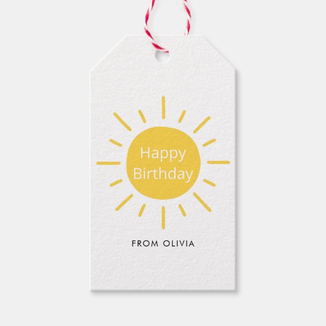 Einfaches, modernes Gelb-Hell-Sonne zum Geburtstag Geschenkanhänger (Vorderseite)