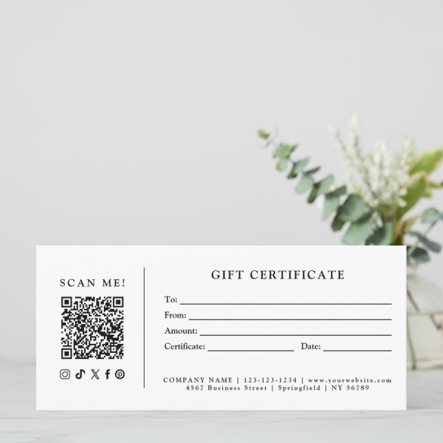 Einfaches modernes Geschäft QR-Code-Geschenkgutsch (Stehend Vorderseite)