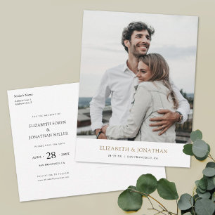 Einfaches, modernes Gold-Foto-Hochzeit rettet das  Einladungspostkarte