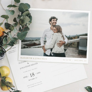 Einfaches, modernes Gold-Foto-Hochzeit rettet das  Einladungspostkarte