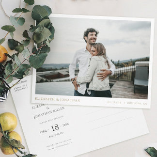 Einfaches, modernes Gold-Foto-Hochzeit rettet das Einladungspostkarte