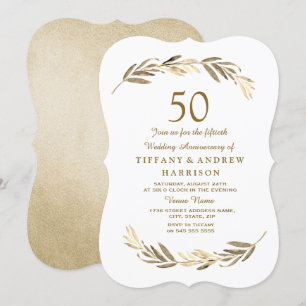 Einfaches modernes Goldblatt zum 50. Hochzeitstag Einladung