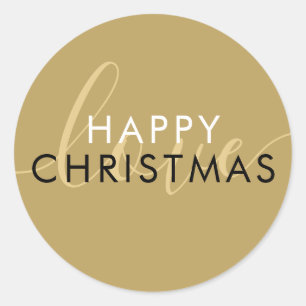 Einfaches modernes goldenes Happy Christmas Schrif Runder Aufkleber