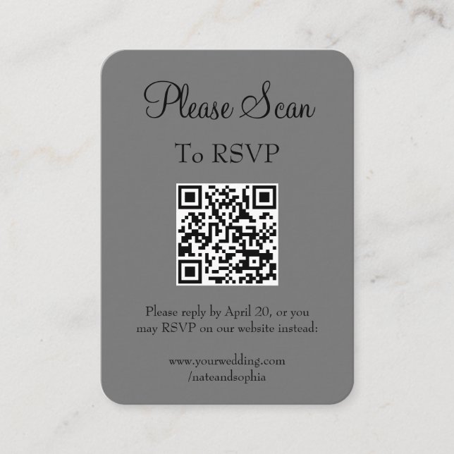 Einfaches, modernes Gray Wedding Scan QR Code Begleitkarte (Vorderseite)