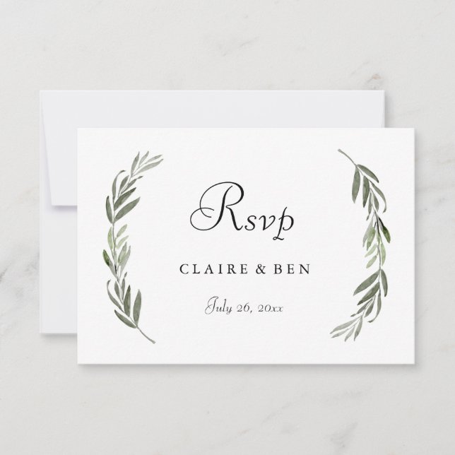 Einfaches modernes grünes Gold-Leaf-Hochzeitsstipe RSVP Karte (Vorderseite)