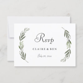 Einfaches modernes grünes Gold-Leaf-Hochzeitsstipe RSVP Karte
