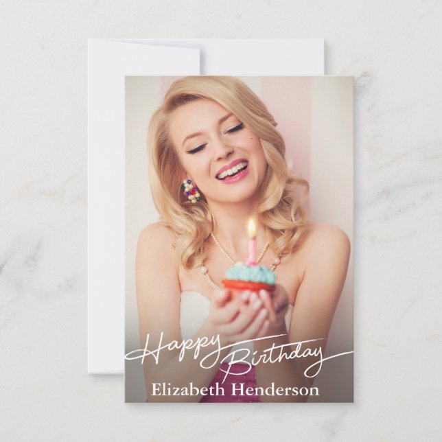 Einfaches modernes Happy Birthday Foto Dankeskarte (Vorderseite)