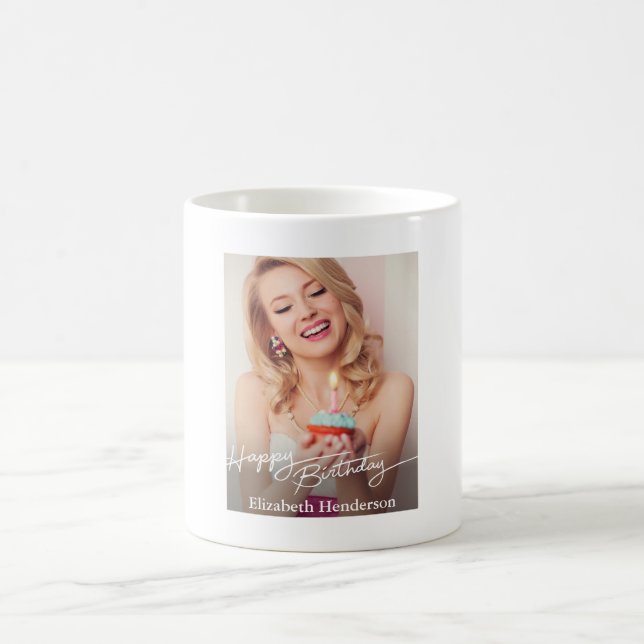 Einfaches modernes Happy Birthday Foto Kaffeetasse (Mittel)
