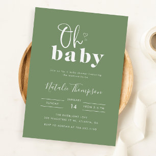Einfaches Modernes Hellgrün Oh Baby Shower Einladung