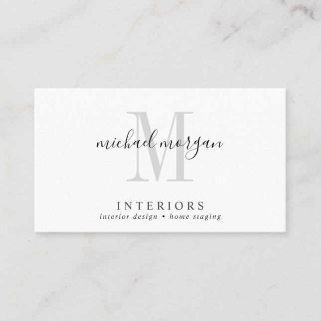 Einfaches modernes Innendesigner-Script-Monogramm Visitenkarte (Vorderseite)