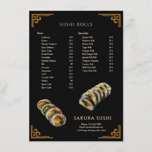 Einfaches modernes japanisches Sushirestaurant  Menükarte