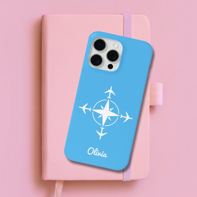 Einfaches modernes Kompass- und Flugzeug-Reise-Cus Case-Mate iPhone Hülle (Von Creator hochgeladen)