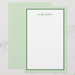Einfaches modernes Monogramm grüne Zweiton-Rahmen Briefpapier