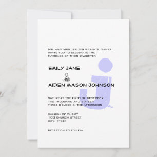 Einfaches modernes Monogramm Periwinkle Hochzeit Einladung