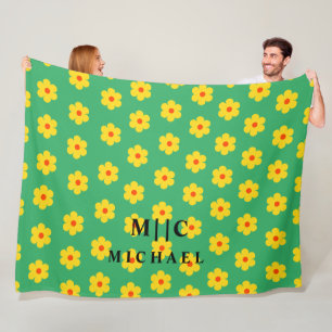 einfaches, modernes Monogramm Retro-Blumenmuster Fleecedecke