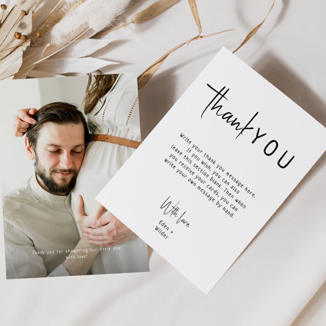 Einfaches modernes neutrales vertikales Baby-Dusch Dankeskarte (Von Creator hochgeladen)