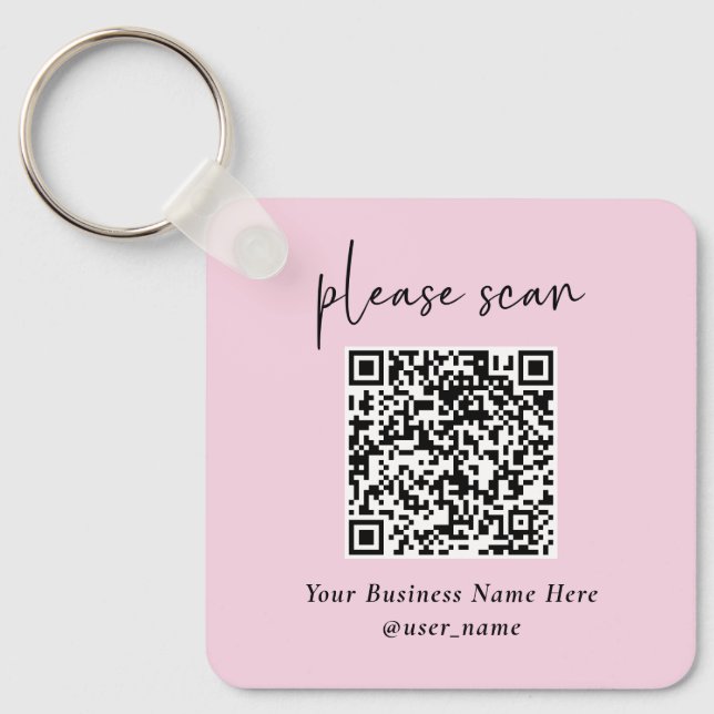 Einfaches, modernes QR-Format mit Logo-Back | Rosa Schlüsselanhänger (Vorderseite)