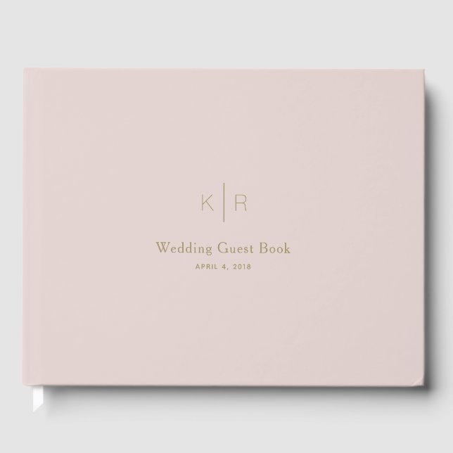 Einfaches modernes rosa Beige Gold Wedding Gästebu Gästebuch (Vorderseite)