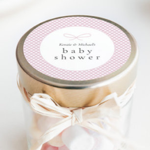 Einfaches, modernes rosa Kariertes Bow Runder Aufkleber