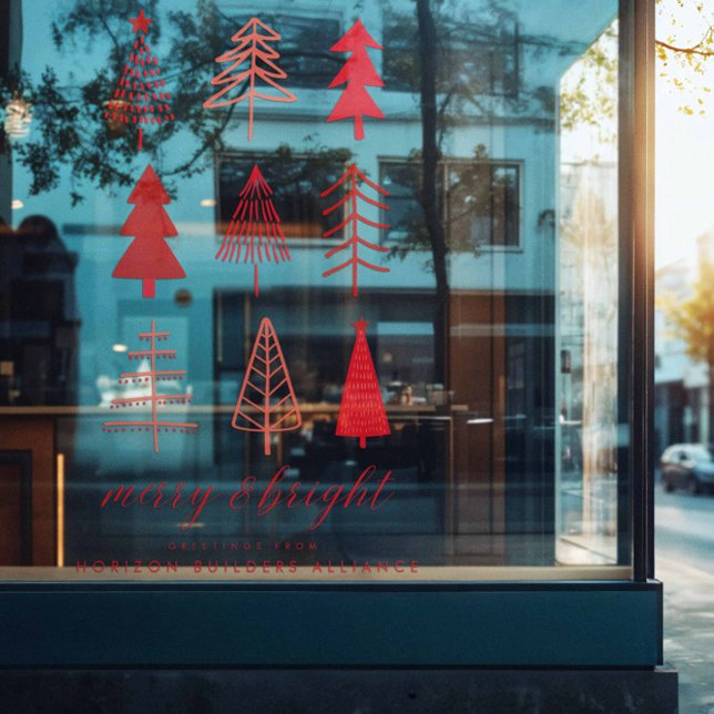 Einfaches, modernes Rot Merry & Bright Christmas H Fensteraufkleber (Von Creator hochgeladen)