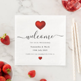 Einfaches modernes Rotes Herz Hochzeit Napkin Serviette