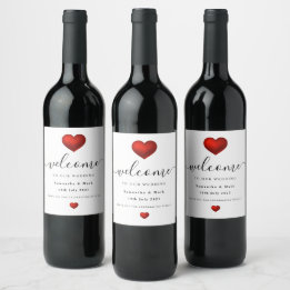 Einfaches, modernes Rotes Herz Hochzeitsoße Wine L Weinetikett