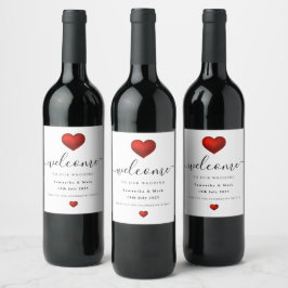 Einfaches, modernes Rotes Herz Hochzeitsoße Wine L Weinetikett