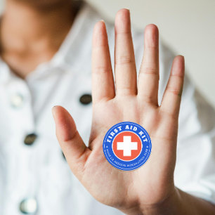 Einfaches modernes Rotes Kreuz Gesundheitswesen Bl Runder Aufkleber