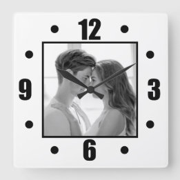 Einfaches, modernes Schwarz-Weiß-Foto Quadratische Wanduhr