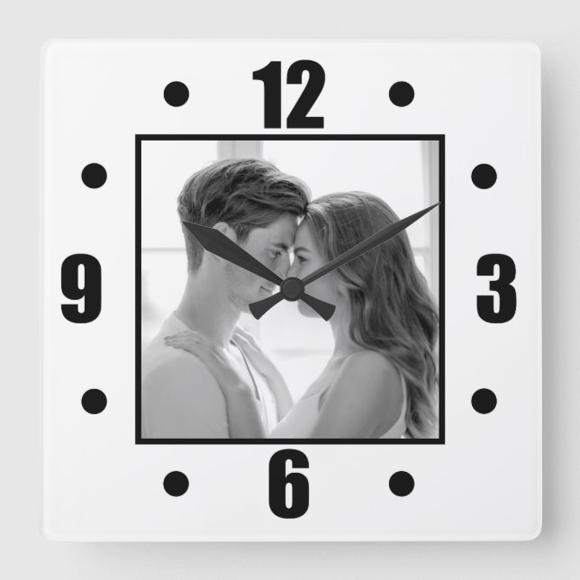 Einfaches, modernes Schwarz-Weiß-Foto Quadratische Wanduhr (Vorderseite)