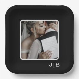 Einfaches modernes Schwarz-Weiß-Monogramm-Foto Pappteller