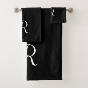 Einfaches, modernes Schwarzes Monogramm erstes Bad Badhandtuch Set