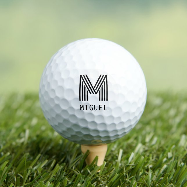 Einfaches, modernes Schwarzes Monogramm Golfball (Insitu T-Shirt)