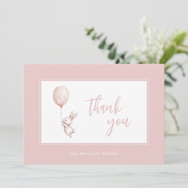 Einfaches, modernes Script Blush Pink Baby Girl Dankeskarte (Stehend Vorderseite)