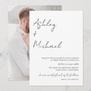 Einfaches, modernes Script Dress Code Foto Wedding Einladung