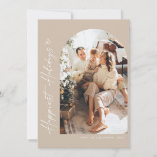 Einfaches modernes Skript minimalistischer Bogen F Feiertagskarte