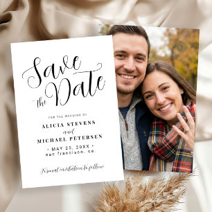 Einfaches modernes Skript Schwarz-Weiß-Foto-Hochze Save The Date