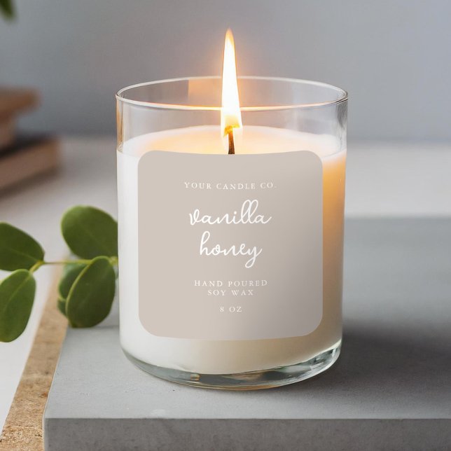Einfaches, modernes Taupe Candle Label Quadratischer Aufkleber (Von Creator hochgeladen)