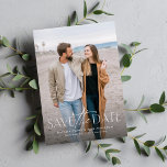 Einfaches, modernes und stilvolles 2-Foto Save The Date<br><div class="desc">Diese einfache, aber stilvolle Foto Save the Date Karte ist der perfekte Weg, um Ihre Verlobung und bevorstehende Hochzeit zu Freunden und Familie anzukündigen. An der Vorderseite dieses vertikalen Save the Date befindet sich eine moderne, weiße Typenbehandlung am unteren Ende eines Single-Fotos. Die Rückseite ist eine schicke Holzkohle mit einem...</div>