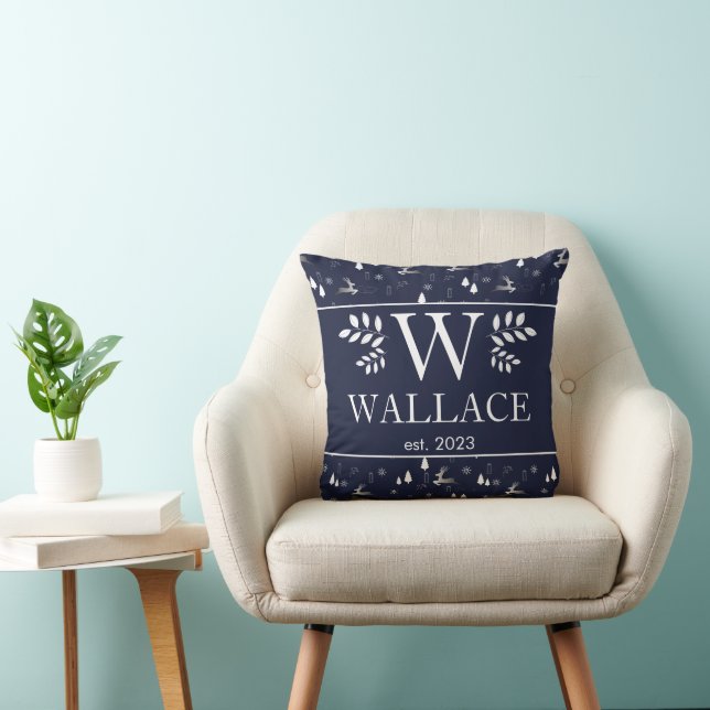 Einfaches, modernes Weihnachtsmonogramm-Foto Kissen (Stuhl )