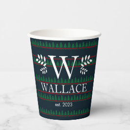 Einfaches, modernes Weihnachtsmonogramm-Foto Pappbecher
